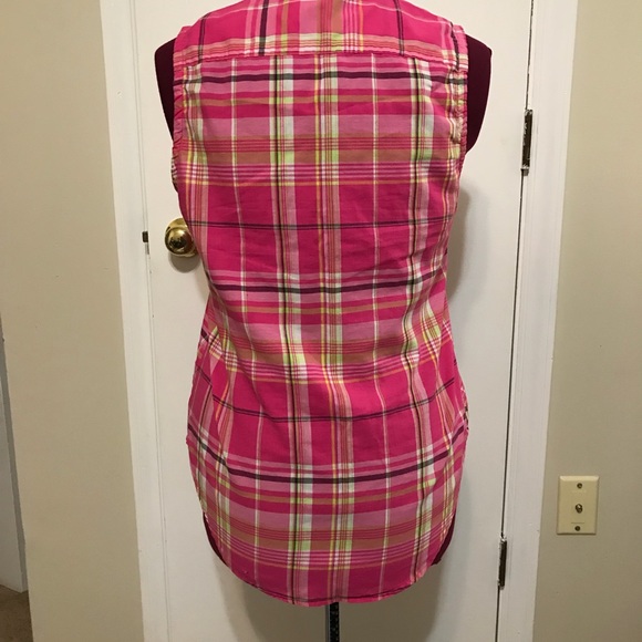 Like New US Polo Plaid button Up sleeveless Shirt Blouse Pink Black - Picture 3 of 7